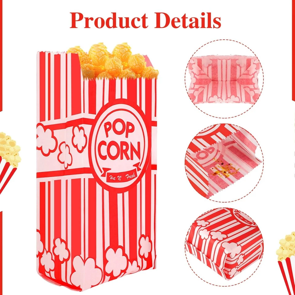 600 Pcs Popcorn Bags, 1 Oz Paper Bags Individual Servings Bulk One Size, Red - Image 3 of 4