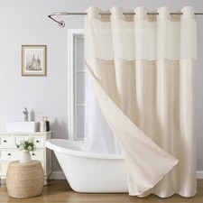 No Hook Shower Curtain with Snap-in Fabric Liner Set,Boho Arch Textured Fabric