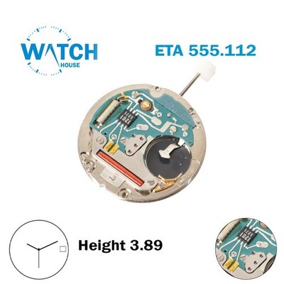 ETA 555.112 Swiss Made Movement -3 Hands-White Date Disk on 3-Height:3.89mm.