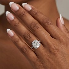Halo Engagement Ring 14K White Gold 4.92 Carat Radiant Lab-Grown Diamond D VVS1