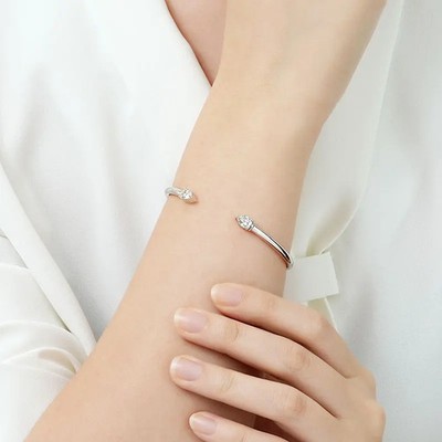Offener Armreif Armband 1,6 kt Birnenschliff Laborgefertigt Diamant Testpass 925 Silber