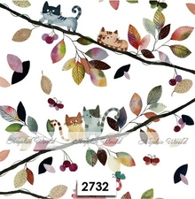 (2732) TWO Paper LUNCHEON Decoupage Art Craft Napkins - AUTUMN FALL CATS TREE