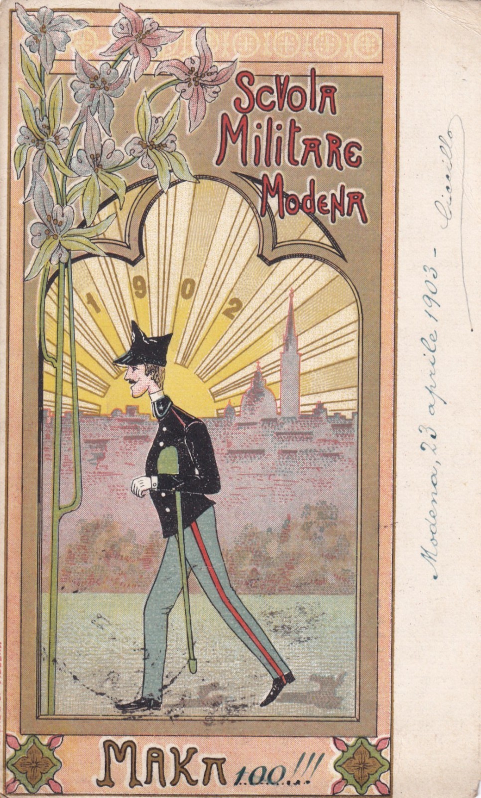 CARTOLINA MILITARE ,REGIA SCUOLA MILITARE DI MODENA - CORSO 1902 - MAK 100