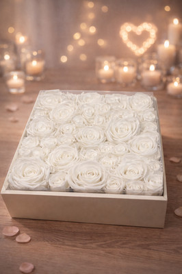 Premium Flowerbox mit roten konservierten Rosen & Blüten - Handgefertigt