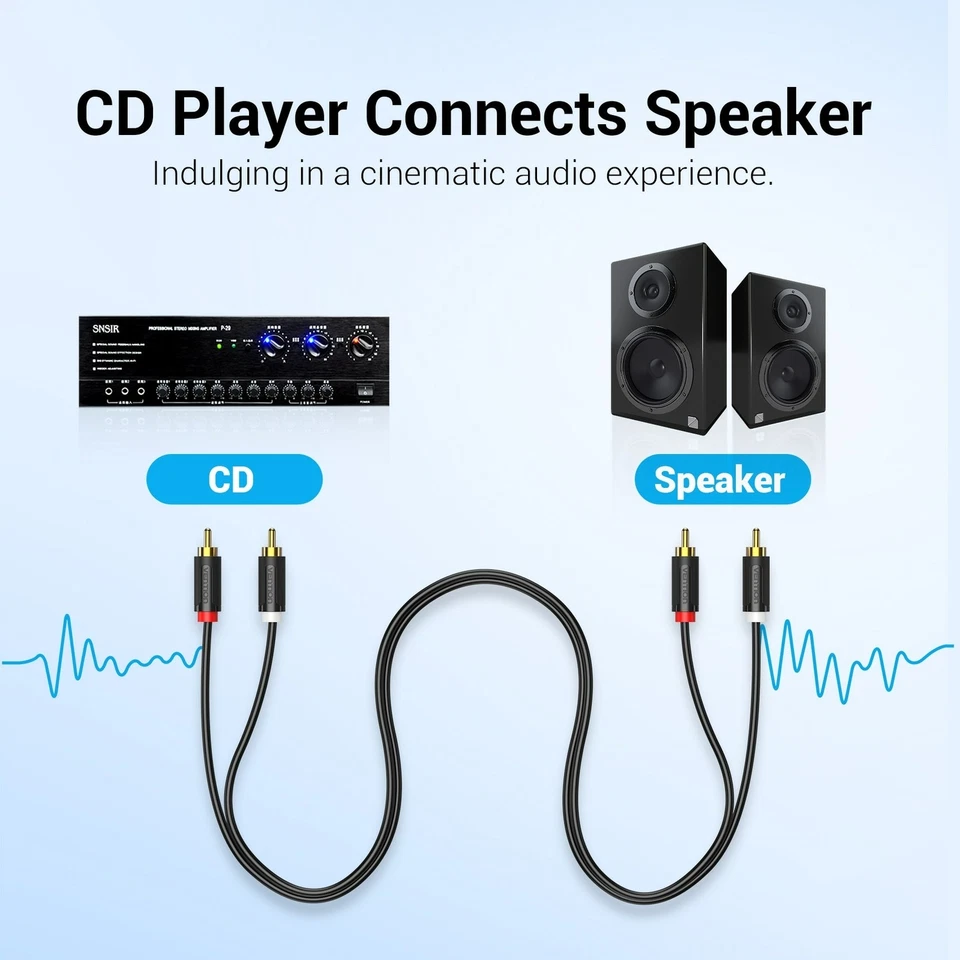 Twin Phono Cable Lead Stereo Audio 2 x RCA to 2 x RCA Male 24K GOLD SPeaker DVD - Image 4 of 4