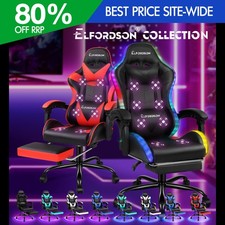 ELFORDSON Office Gaming Chair 12 RGB LED Massage Recliner Swivel Tilt Computer