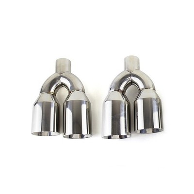 QUAD 4'' OUT CHROME EXHAUST TIP STAGGERED L&R PAIR 2.5'' INLET DUAL WALL ANGLE CUT