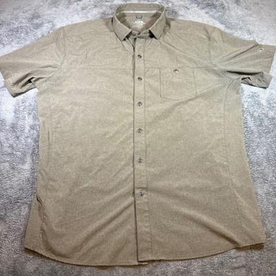 Kuhl Mens XL Performance Short Sleeve Button Down Shirt Khaki Stretch Technical