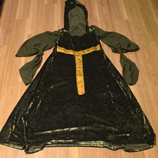 Hooded Medieval Renaissance Velvet Dress Robe Green Gold Trim Adult Unisex 2XL
