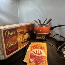 Vintage 1981 Oster Electric Fondue Set Original Box W/ Instructions & Cookbook