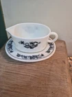Vintage Pyrex Gravy Boat & Saucer Old Town Blue Onion Corningware Milk Glass
