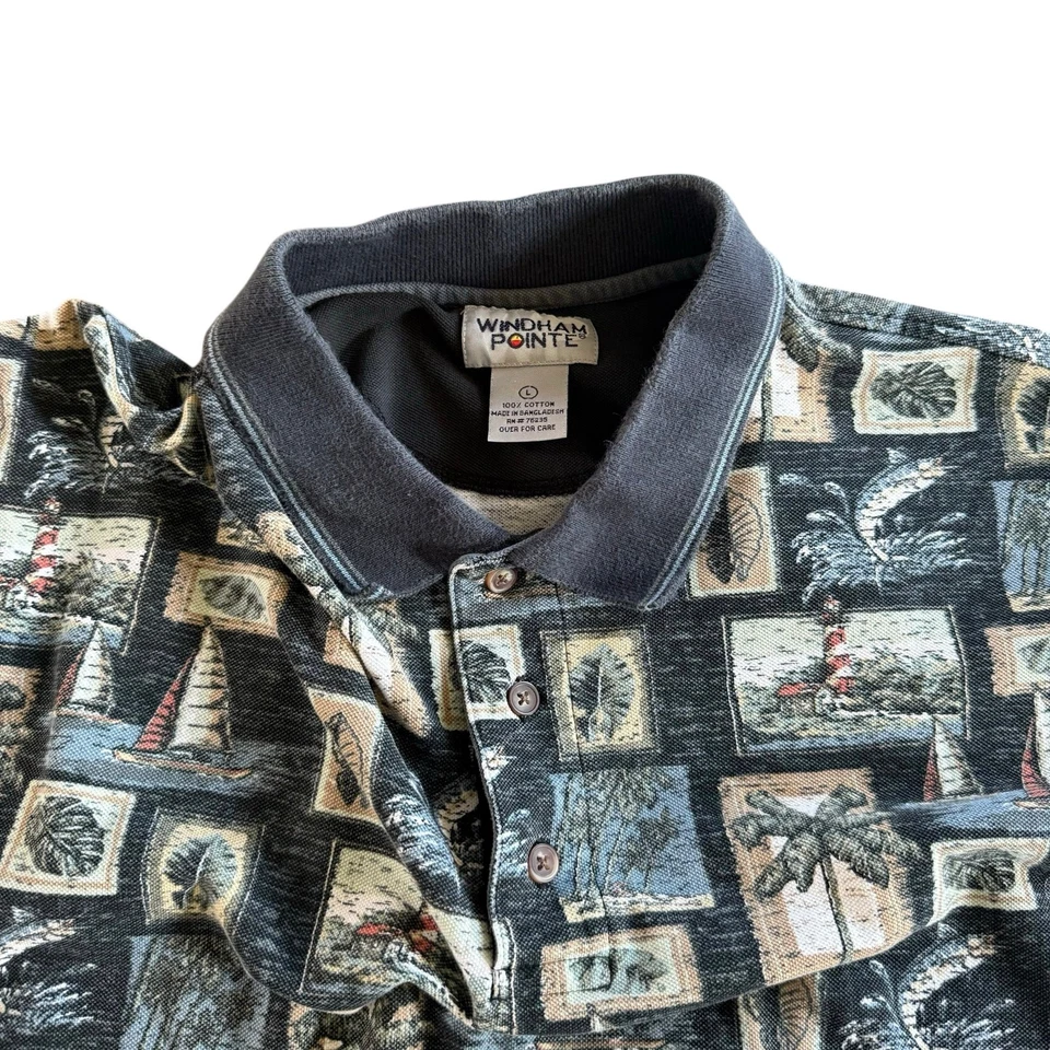 Polo Windham Pointe Para Hombre Grande Palmera Velero Náutico Años 90 Retro Foto 2 de 3
