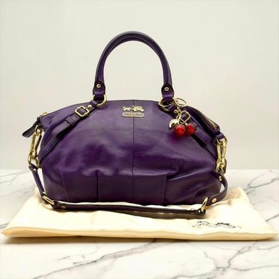 Coach Madison Satchel Leather Purple Handbag 2way Shoulder Bag