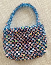 Girls Colorful Beaded Purse With A Zipper Closure And 2 Short Beaded Straps
