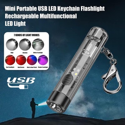 Mini Portable USB LED Flashlight Keychain Rechargeable Multifunctional LED Light