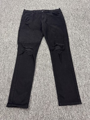 Saint Morta Jeans Men 38x32 Black Distressed Biker Moto Skinny Grudge Skater Emo