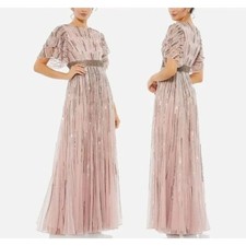 NWT Mac Duggal 93582 Beaded Flutter‎ Sleeve Formal Evening Gown Rose Pink 14