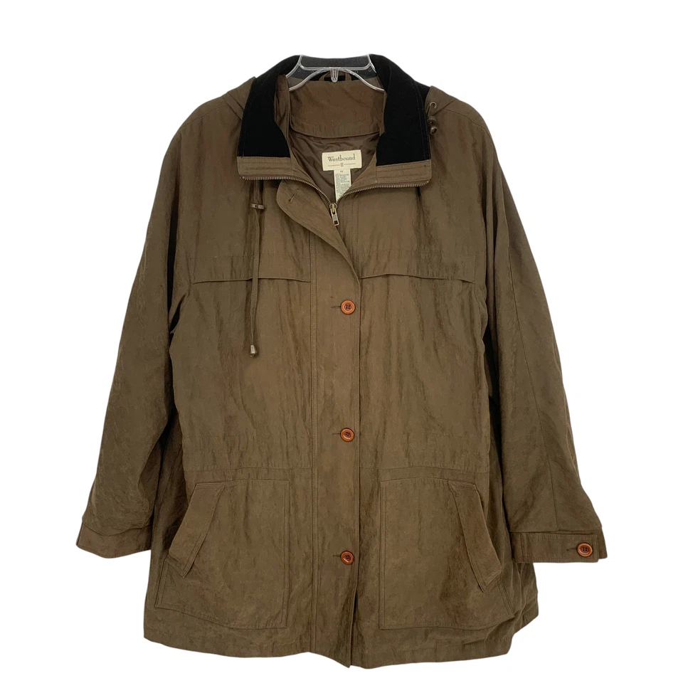 Abrigo Chaqueta Vintage Años 90 Westbound II Plus Talla 1X Marrón Anorak Con Capucha Cordón Foto 2 de 4