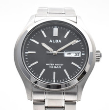 Seiko Alba 7N43-0BA0 Black Dial Siver Quarts Men's watch 10 BAR New batt JAPAN