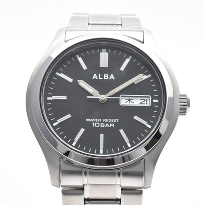 Seiko Alba 7N43-0BA0 Black Dial Siver Quarts Men's watch 10 BAR New batt JAPAN