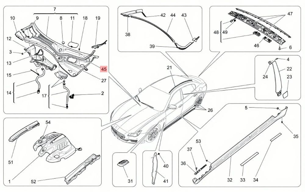 13-19 MASERATI QUATTROPORTE S Q4 HOOD BONNET REARWARD WEATHERSTRIP SEAL OEM