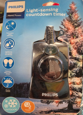 Timer, Philips, Light-Sensing Countdown, Dusk to Dawn, 2 Grounded Outlets, New