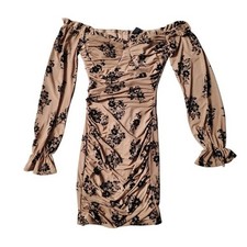 Windsor Floral Print Mesh Ruched Bodycon Ruffle Dress Size Small