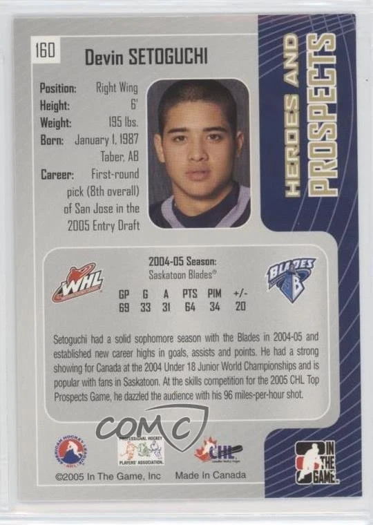 2005-06 ITG Heroes and Prospects Devin Setoguchi #160 - Image 2 of 2