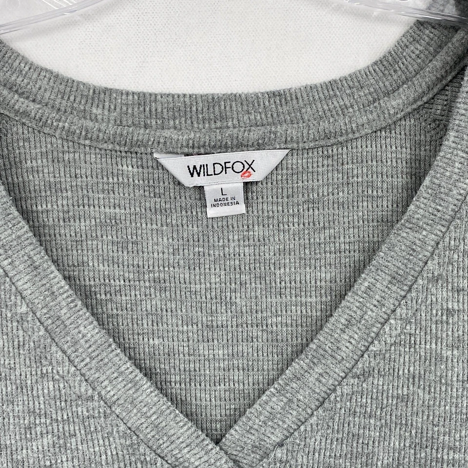 Wildfox Womens Haley Brushed Top Large Gray Long Sleeve Raglan V-Neck Thermal — 第 2/4 张图片