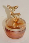 Vintage Jeanette Iridescent Depression Glass 1940's Deer 2-piece Dresser Jar