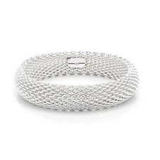 Bangle Bracelet 925 Silver Plated Soft Silky mesh Weave Cuff Bracelet for Women