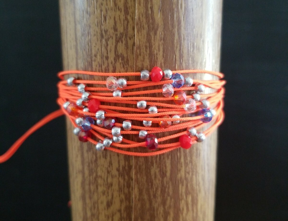 GANZ Fashion Bracelet, rope bracelet with beads, Orange (color of beads vary)