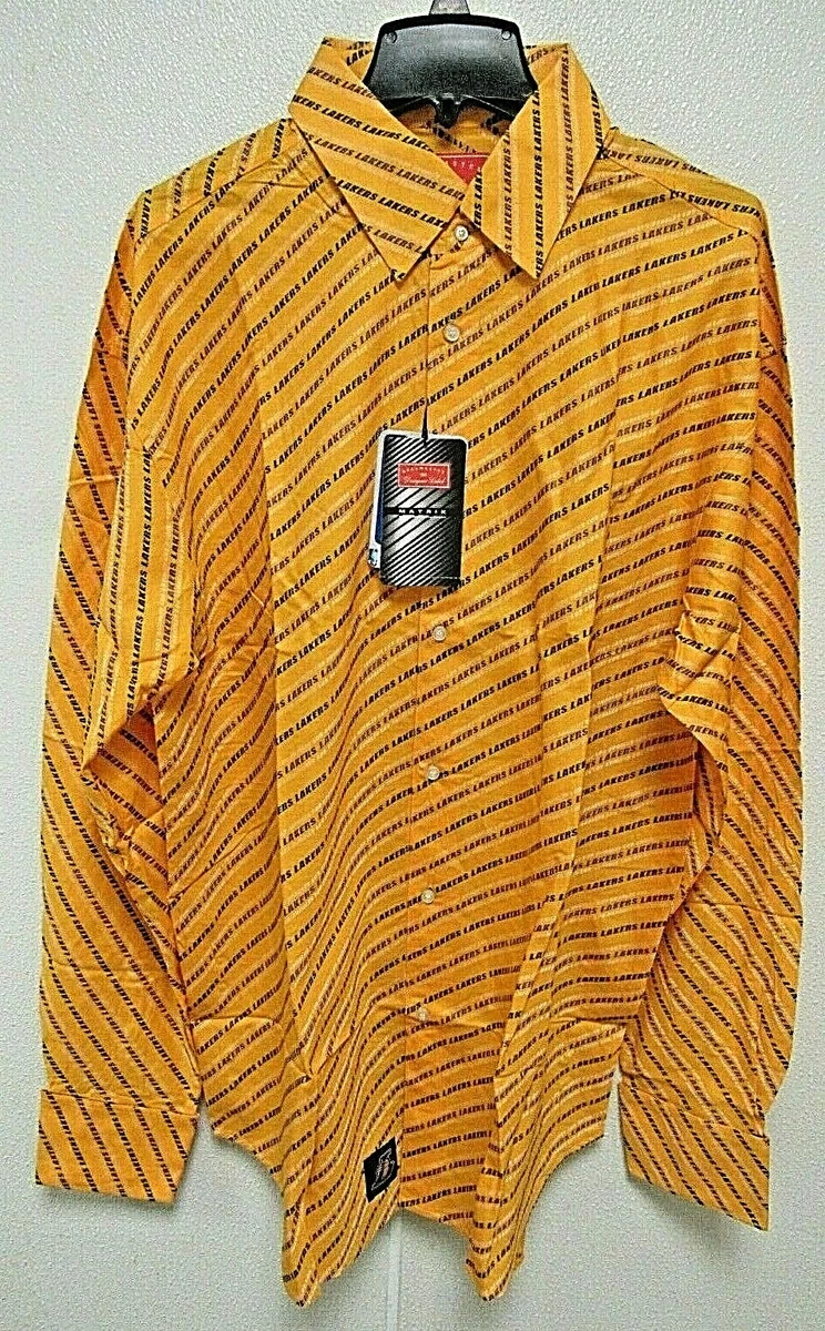 NBA Los Angeles Lakers Gold Button Up Dress Shirt Long Sleeve by