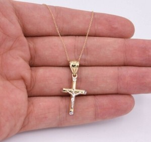 Jesus Crucifix Cross Charm Pendant Necklace Real 10K Yellow White Gold - Click1Get2 Coupon&