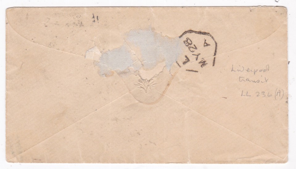 1859 DUBLIN IRELAND TRANSATLANTIC COVER (FAULT) TO NEW YORK USA RATE19