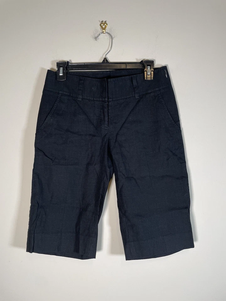 Bermudas largas capri Robert Rodriguez para mujer talla 4 mezcla de lino a medida negras Foto 2 de 4