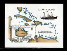 Antigua 1985 - Royal Visit - Ships - Souvenir Stamp Sheet - Scott #889 - MNH