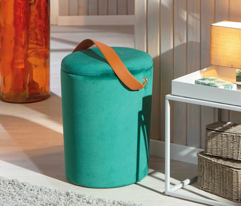 Hocker PAPUA Polsterhocker mit Samtbezug in Grün und viel Stauraum - Bild 2 von 4