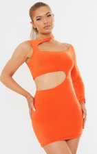 PRETTYLITTLETHING Orange Slinky one Shoulder Bardot Detail Size 12