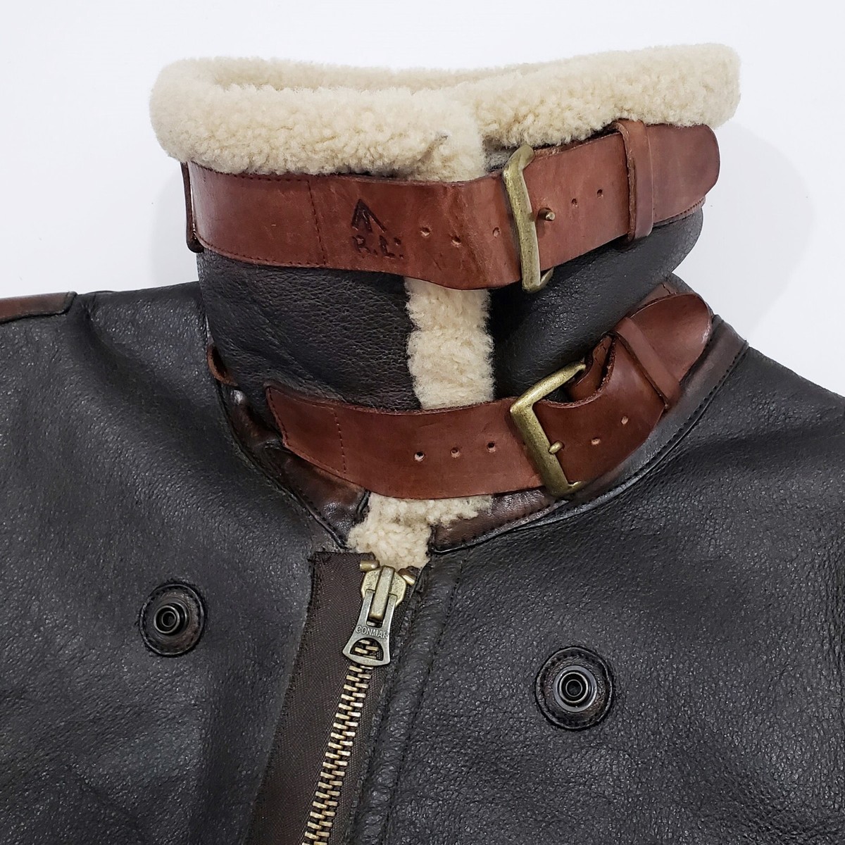 POLO RALPH LAUREN B-3 Shearling Bomber Jacket Waxed Leather