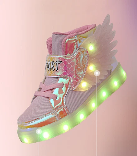 LED Leuchtende USB Sneaker Turnschuhe Kinder Mädchen Flügel Blinkschuhe Gr.27-37 - Bild 8 von 28