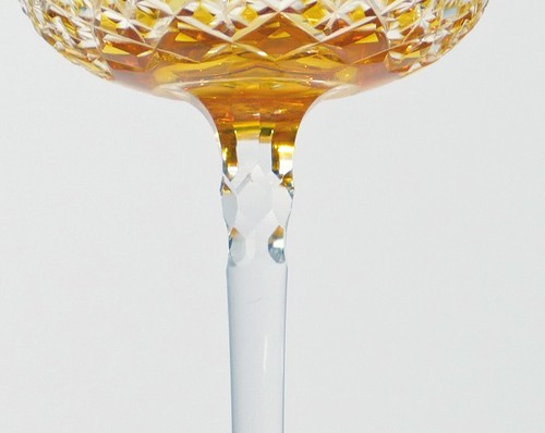 Baccarat hohes Stängelglas 19,8 cm Überfang gelb amber geschliffen 1900+ - Picture 12 of 12
