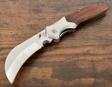 Hawkbill Knife Old School Wood Handle Sharp OG Classic Modern Liner Lock Hook