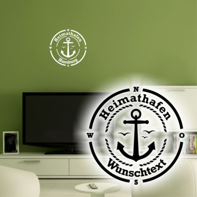 Heimathafen Wunschtext 35cm Wandtattoo A56 Türaufkleber Anker Maritim Sprüche