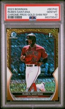 PSA 10 2023 Bowman Chrome Ruben Santana 1st Gold Shimmer Refractor /50 POP 6