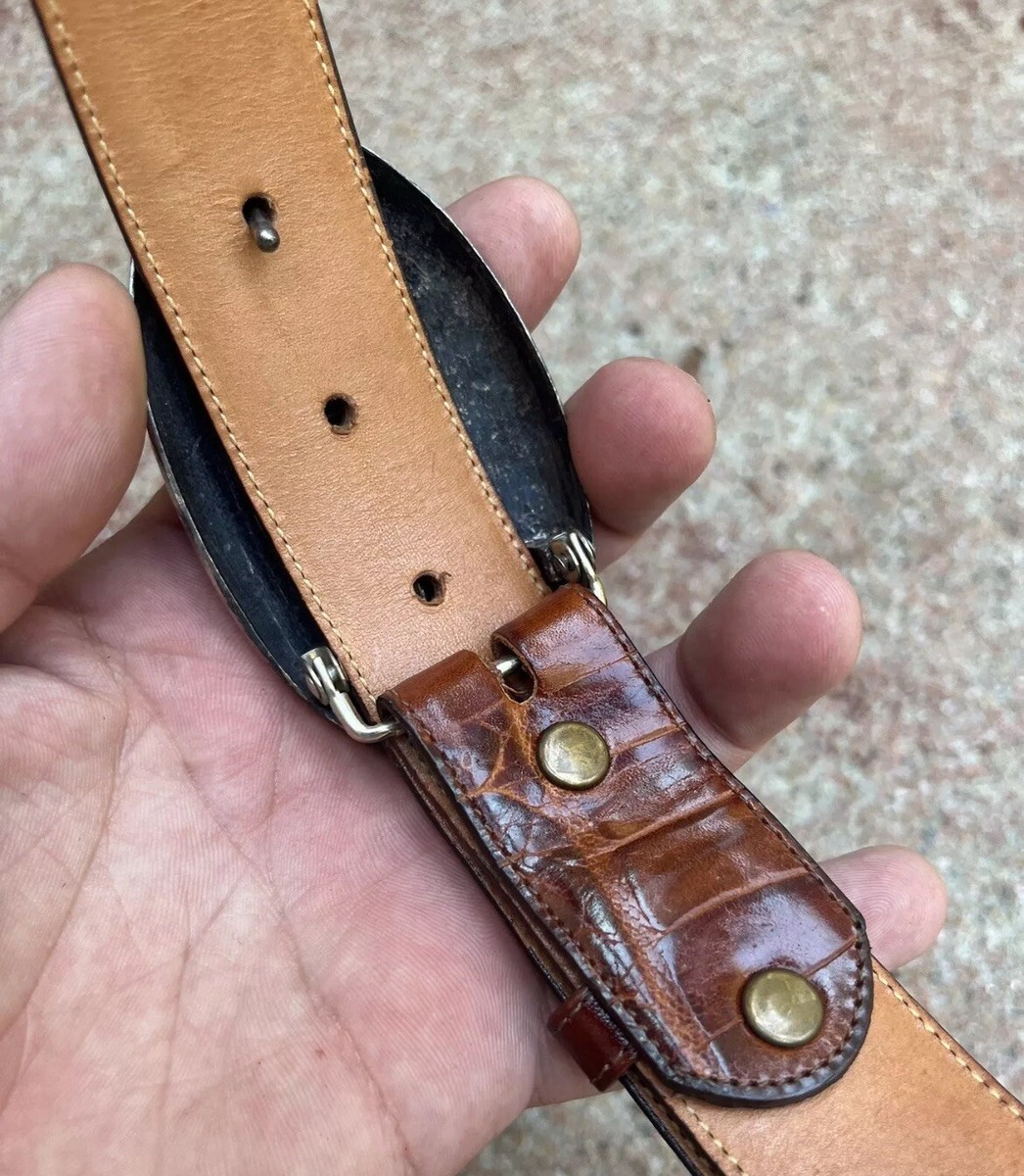 【ANDREA&Co】 DEFORMATION BUCKLE BELT ANDREA BARNETT STERLING SILVER WESTERN BUCKLE w/ LEATHER