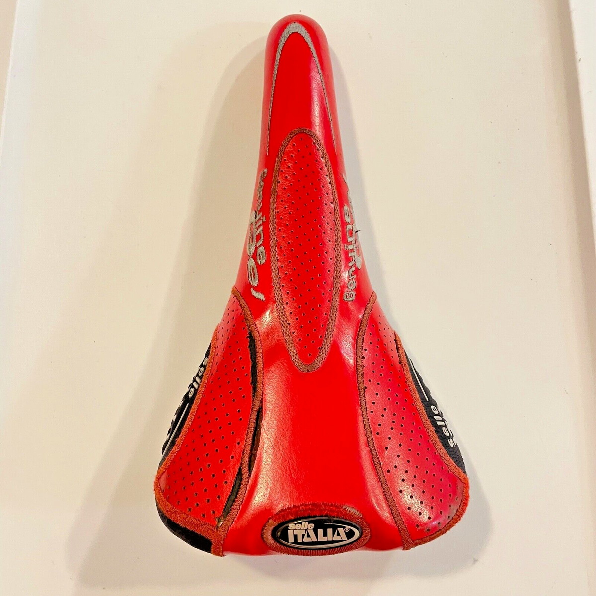 Vintage SELLE ITALIA FLITE Titanium Red Leather Saddle Rail