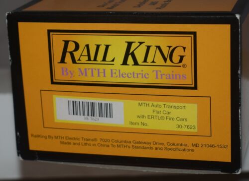 MTH Rail King 30-7623 Auto Transport Flat Car with Ertl Fire Cars - NEW O Gauge - Picture 3 of 3
