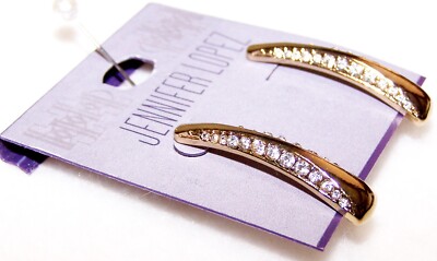 New JENNIFER LOPEZ Gold Tone EARRINGS with Crystal RHINESTONES Pierced JLO