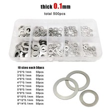 500pcs M3-M8 304 A2 Stainless Steel Ultra Thin Flat Washer Shim Set Kit Box